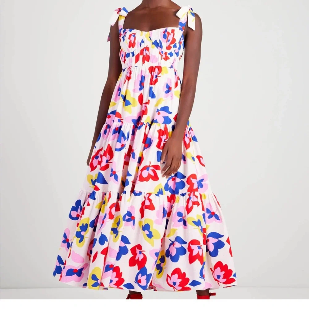 EUC Kate Spade New York Summer Flowers Tiered Dress in Cream Multi Size 0 - Picture 4 of 10